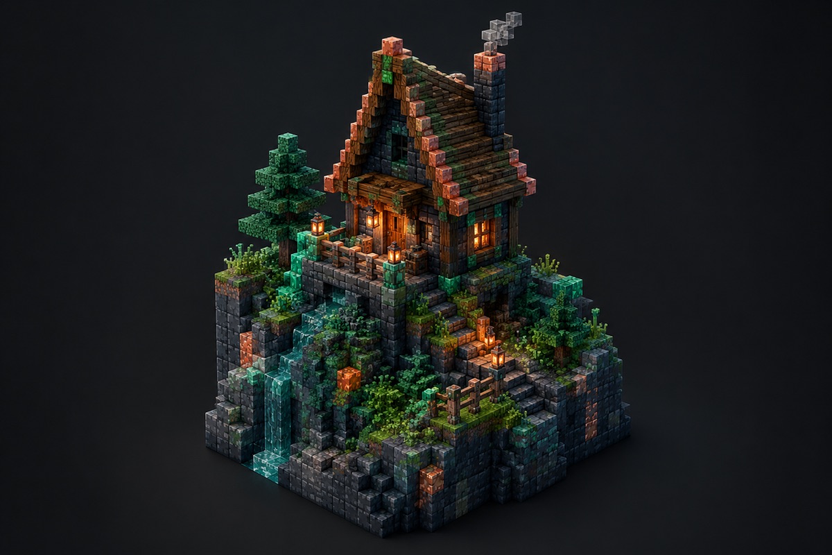 Deepslate Ridge Cabin original voxel illustration
