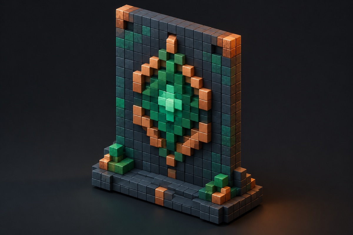 Illustration of a colorful block mosaic wall built from cube blocks