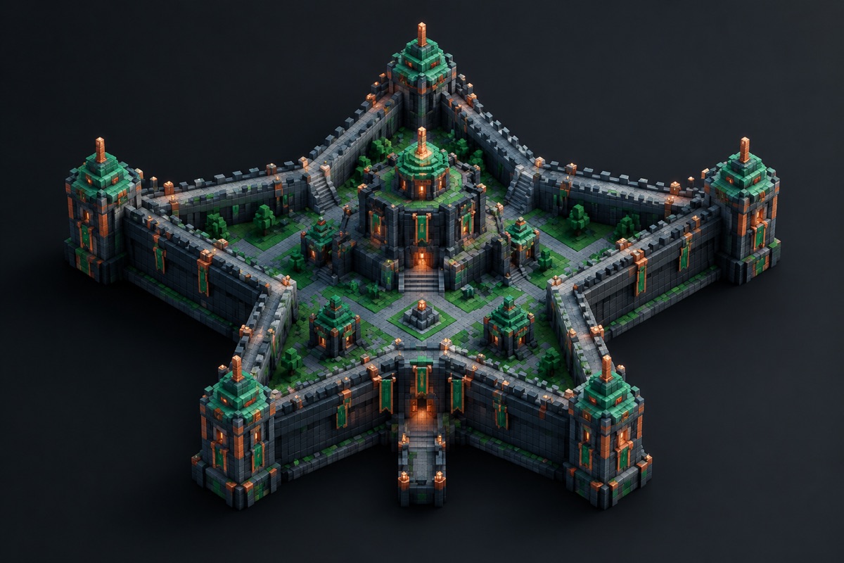 Illustration of a five-point star fortress layout built from blocks